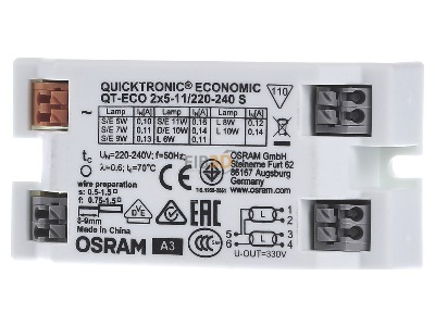 Front view LEDVANCE QT-ECO 2x5-11 S Electronic ballast 2x5...11W 
