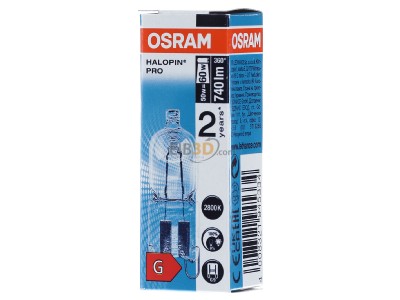 Front view LEDVANCE 66748 ECO MV halogen lamp 48W 230V G9 14x46mm 
