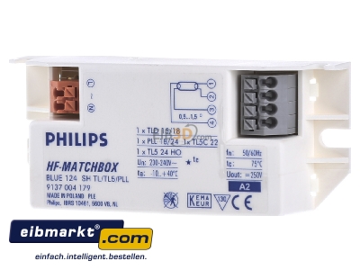 Front view Philips Lampen 53638930 Electronic ballast 1x9...13W
