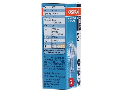Ansicht links LEDVANCE 64405 S 5W 12V Halogen-Stiftsockellampe 5W 12V G4 