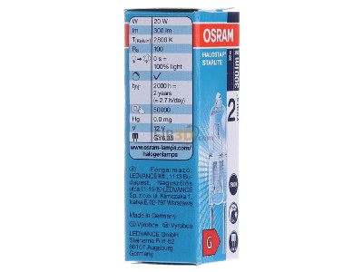 Ansicht links LEDVANCE 64427 S AX 20W Halogen-Stiftsockellampe 20W 12V G6.35 