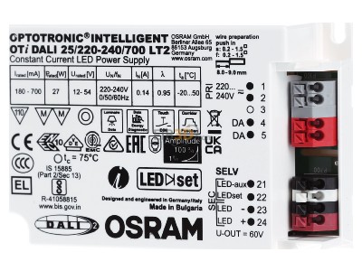 Frontansicht LEDVANCE OTI DALI 25/220-240 LED-Betriebsgert 220-240V/12-54V 27W QTI DALI 25/220-240