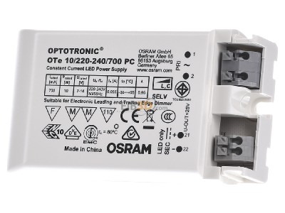 Frontansicht LEDVANCE OTe10/220..240/700PC LED-Konverter 700mA, 10W 