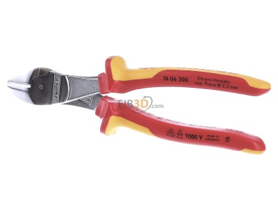 Frontansicht Knipex-Werk 74 06 200 Kraft-Seitenschneider isoliert, 200mm 