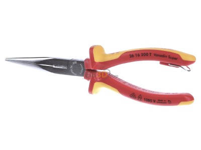 Frontansicht Knipex 26 16 200 T VDE Flachrundzange 200mm, mit Schneide 