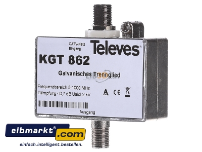 Front view Televes (Preisner) KGT 862BW F straight plug/bus coupler 
