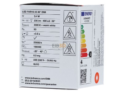 Ansicht rechts Ledvance LEDP163536D3.4W930P LED-Reflektorlampe PAR16 GU10, 930, dim, 36Gr 