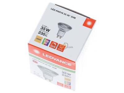 Ansicht oben vorne Ledvance LEDP163536D3.4W930P LED-Reflektorlampe PAR16 GU10, 930, dim, 36Gr 