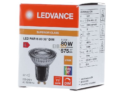 Frontansicht Ledvance LEDPAR168036DS8.3927 LED-Reflektorlampe PAR16 GU10 927 dim. 36Gr. 