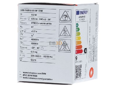 Ansicht rechts Ledvance LEDPAR168036DS8.3927 LED-Reflektorlampe PAR16 GU10 927 dim. 36Gr. 