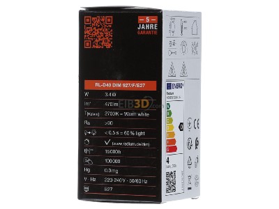 Ansicht rechts Radium RL-D40 DIM 927/F/E27 LED-Tropfenlampe E27 927, matt, dim 