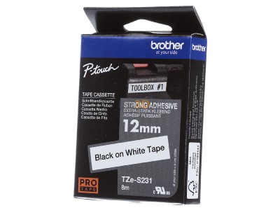 Frontansicht Brother TZe-S231 Schriftbandkassette BF.wei/DF.schwarz 