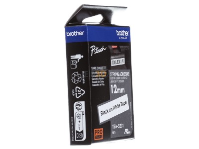 Ansicht links Brother TZe-S231 Schriftbandkassette BF.wei/DF.schwarz 