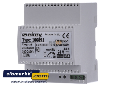 Frontansicht Ekey 100 891 Hutschienennetzteil 230VAC - 24VDC 2A 
