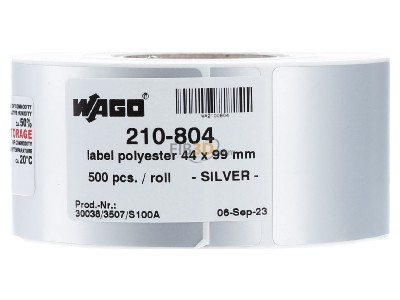 Front view WAGO 210-804 Labelling material 44x99mm silver 
