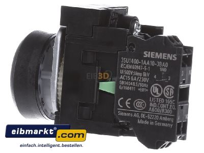 View on the right Siemens Indus.Sector 3SU1100-0AB10-3BA0 Complete push button black
