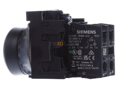 View on the right Siemens 3SU1102-0AB40-1BA0 Complete push button green 
