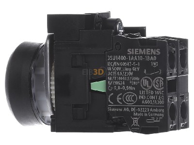 View on the right Siemens 3SU1102-0AB70-1BA0 Complete push button clear 
