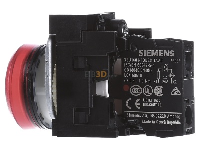 Ansicht rechts Siemens Indus.Sector 3SU1102-6AA20-1AA0 Leuchtmelder rot, Linse, glatt 