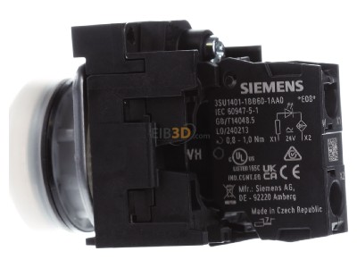 View on the right Siemens 3SU1102-6AA60-1AA0 Indicator light white 24VAC/DC 
