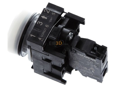 View top right Siemens 3SU1102-6AA60-1AA0 Indicator light white 24VAC/DC 
