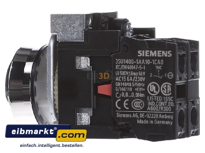 View on the right Siemens Indus.Sector 3SU1152-0AB20-1CA0 Complete push button red
