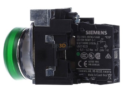 View on the right Siemens 3SU1156-6AA40-1AA0 Indicator light green 230VAC 

