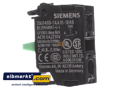 Ansicht rechts Siemens Indus.Sector 3SU14001AA101BA0 Kontaktmodul mit 1 Schaltglied,1S 3SU1400-1AA10-1BA0