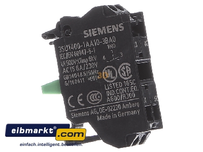 Ansicht links Siemens Indus.Sector 3SU14001AA103BA0 Kontaktmodul mit 1 Schaltglied,1S 3SU1400-1AA10-3BA0