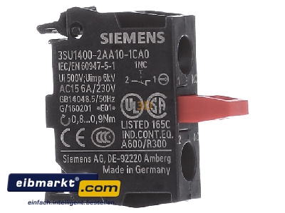 Ansicht links Siemens Indus.Sector 3SU1400-2AA10-1CA0 Kontaktmodul mit 1 Schaltglied,1 
