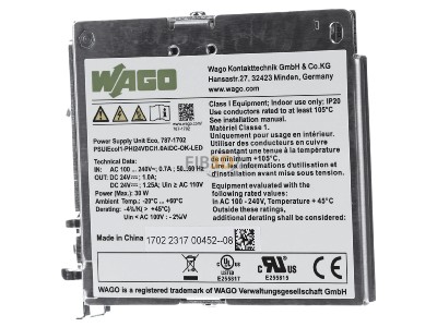 View on the left WAGO 787-1702 DC-power supply 85...264V/22...26V 
