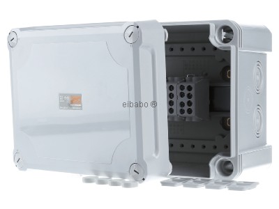 Front view OBO X10 H25 GNP5 LGR Surface mounted box 191x151mm 
