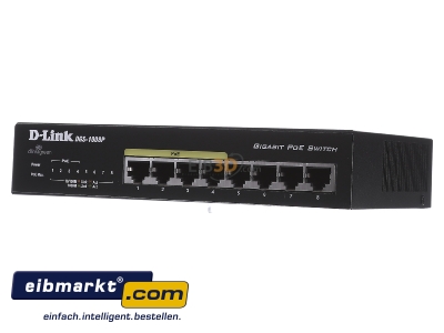 Frontansicht DLink Deutschland DGS-1008P/E 8-Port Gigabit Switch PoE Layer 2 