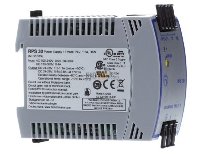 View on the left Hirschmann RPS 30 DC-power supply 100...240V/24...28V 

