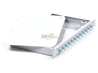 Ansicht oben links Telegrtner TNSB-Be-12LCD-OM3 Spleibox mit Kupplungen 12LCD PhBz trkis1HE 