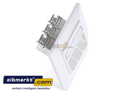 Ansicht oben links Metz Connect 1309131002-E-90 Anschlussdose, Cat.6A 3xRJ45,UP,rws TN E-DATmod-3UP-rws