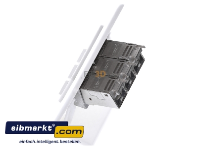 Ansicht oben rechts Metz Connect 1309131002-E-90 Anschlussdose, Cat.6A 3xRJ45,UP,rws TN E-DATmod-3UP-rws