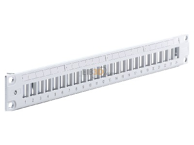 Ansicht links CommScope/AMP Netconn 0-2153437-2 Patchpanel 24 Port lgr 1HE unbest.RAL7035 