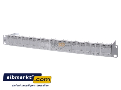 Frontansicht Metz Connect 130920-00-E-90 Patchfeld modul 24Port 1HE RAL7035 leer TN MPP24-7035-leer