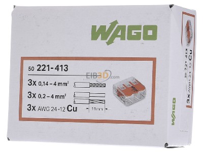 Frontansicht WAGO 221-413 Compact-Verbindungsklemme 3-Leiter bis 4mm, 