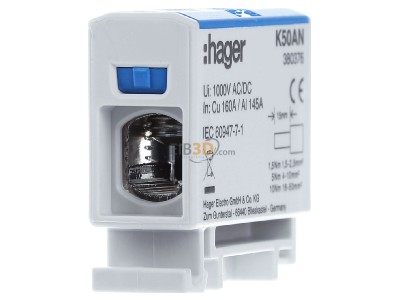 View on the left Hager K50AN Feed-through terminal block 
