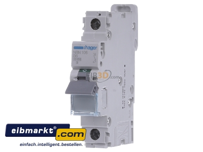 Front view Hager NBN106 Miniature circuit breaker 1-p B6A
