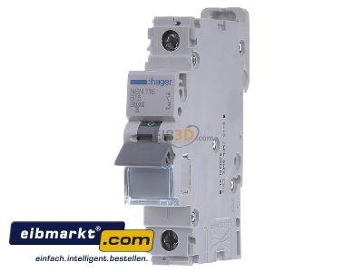 Front view Hager NBN116 Miniature circuit breaker 1-p B16A
