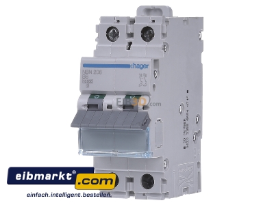 Front view Hager NBN206 Miniature circuit breaker 2-p B6A
