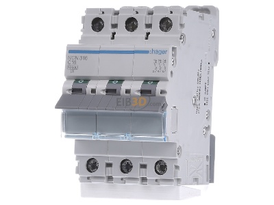Front view Hager NCN316 Miniature circuit breaker 3-p C16A 
