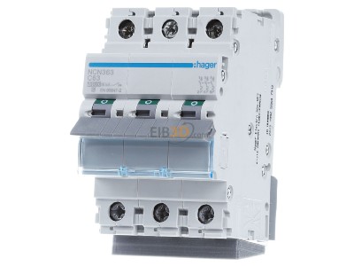 Frontansicht Hager NCN363 Leitungsschutzschalter 3pol.,C-63A,10kA,3M 