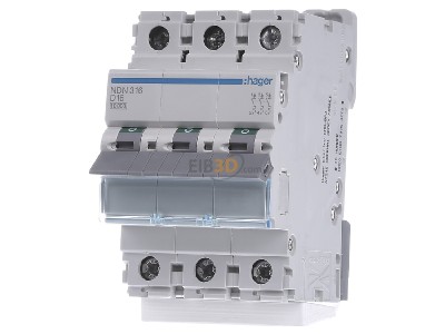 Front view Hager NDN316 Miniature circuit breaker 3-p D16A 

