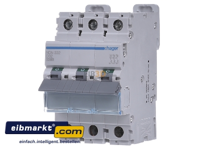 Front view Hager NDN332 Miniature circuit breaker 3-p D32A
