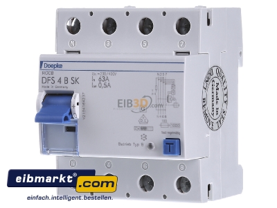 Front view Doepke DFS4 063-4/0,50-B SK Residual current breaker 4-p 63/0,5A 
