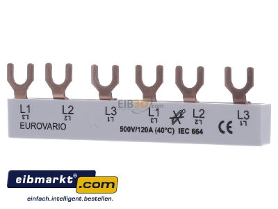 Front view Doepke EV-S G 3.6.120 Phase busbar 3-p 10mm 104mm

